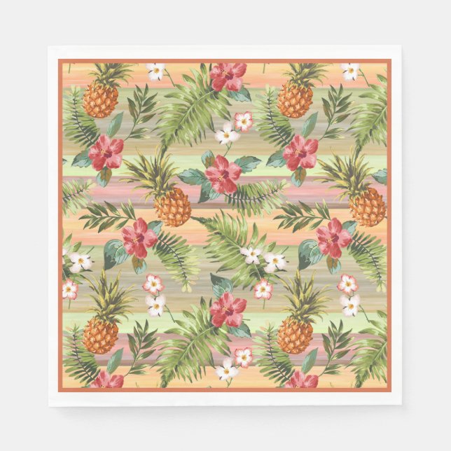Servilleta De Papel Fun Tropical Pineapple Fruit Floral Letras Patrón (Anverso)