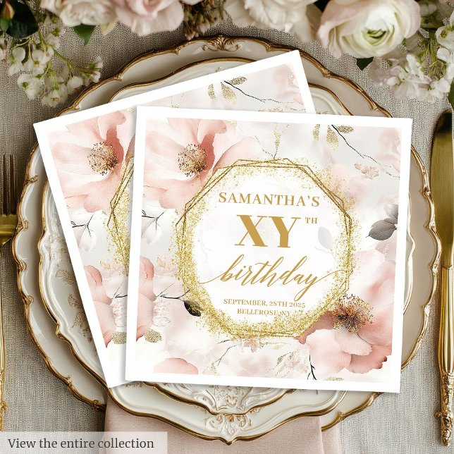 Servilleta De Papel Funcionalidades personalizadas de Rubor Gold 90 Bi (Personalized Blush Gold 90 Birthday Party Napkins)