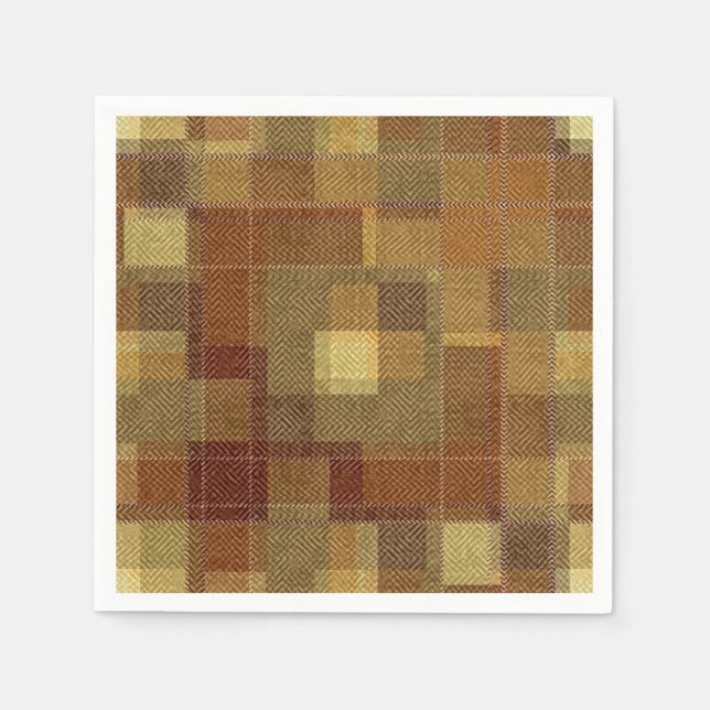 Servilleta De Papel Funda de tartán marrón monocromo texturada. (Anverso)