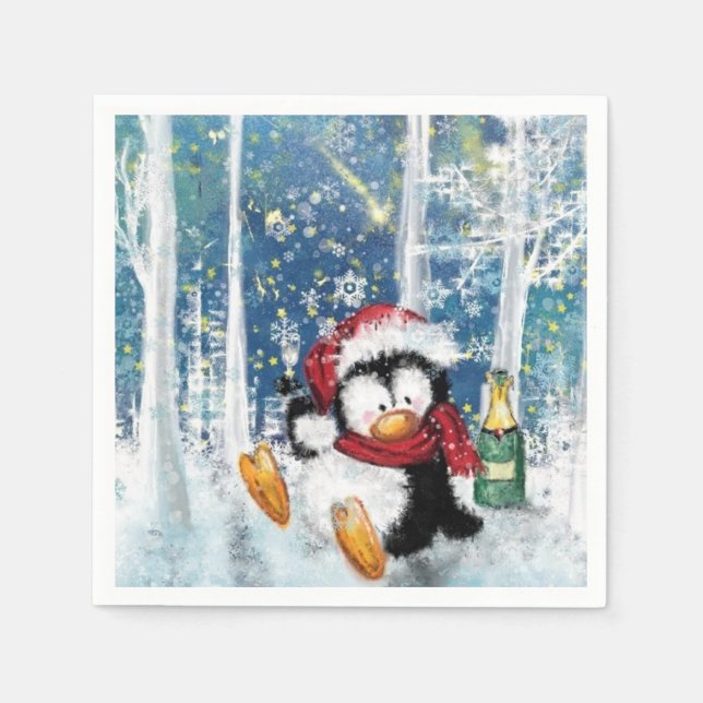 Servilleta De Papel Fundadas toallas de Navidad con pingüino feliz (Anverso)
