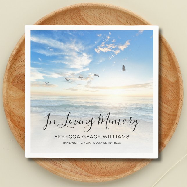 Servilleta De Papel Funeral conmemorativo de Beach Ocean Photo Memoria (Beach Memorial Napkins)
