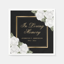 Servilleta De Papel Funeral conmemorativo de Floral Blanca de Oro Negr