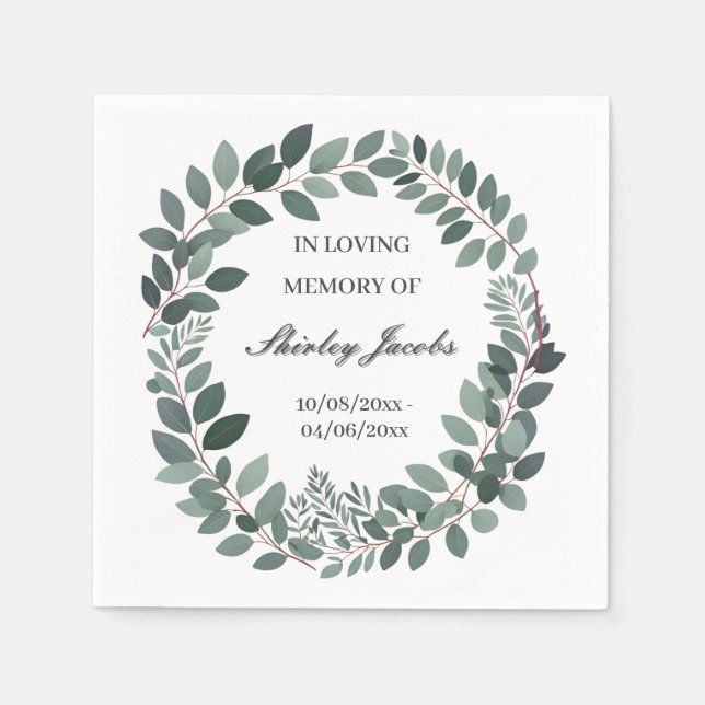 Servilleta De Papel Funeral personalizado Eucalyptus - Elegante Monume (Anverso)