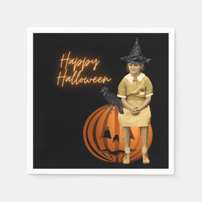 Servilleta De Papel Funky Vintage Chica Witch Halloween (Anverso)