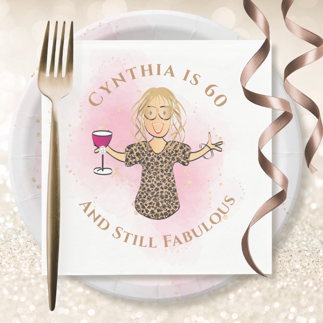 Servilleta De Papel Funny 60 y fabuloso por su 60 cumpleaños rosado (Subido por el creador)