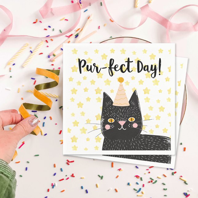Servilleta De Papel Funny Black Cat Perfect Day Birday (Funny Black Cat Perfect Day Birthday Napkins)