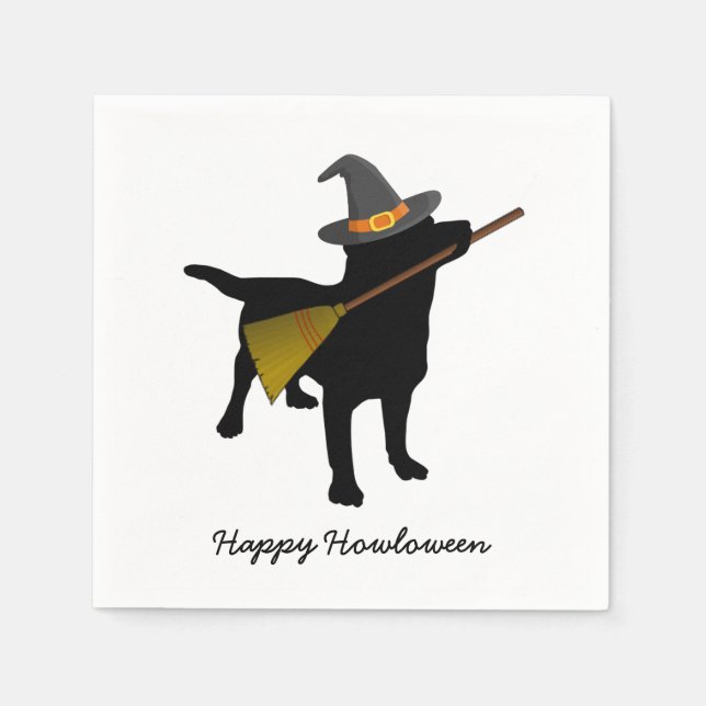 Servilleta De Papel Funny Black Lab Dog Halloween Witch Gorra Personal (Anverso)