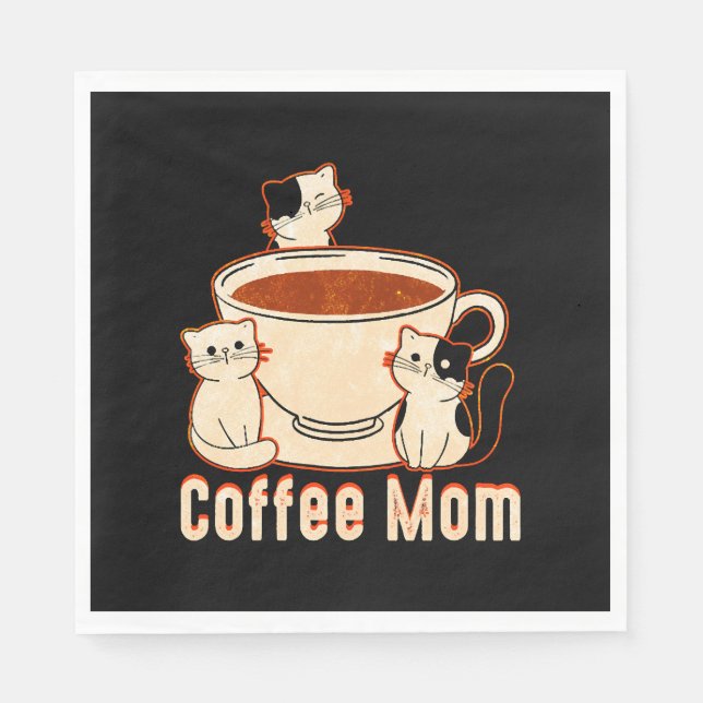 Servilleta De Papel Funny Coffee Mom with Cat (Anverso)