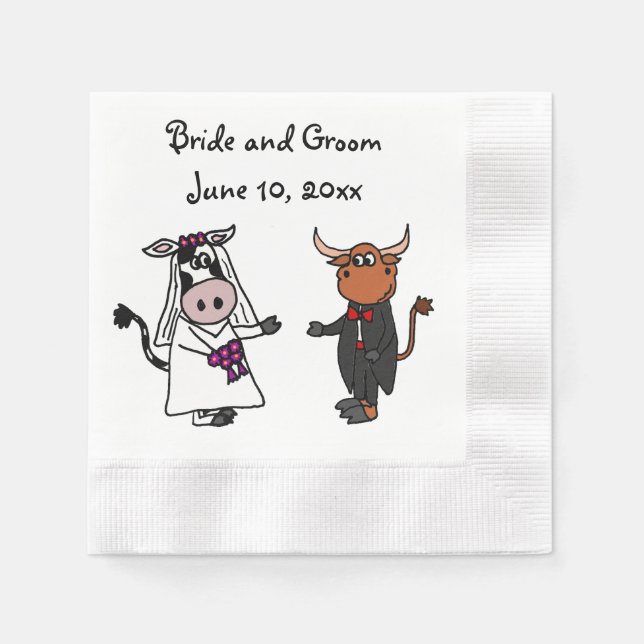 Servilleta De Papel Funny Cow and Bull Boda Design (Anverso)