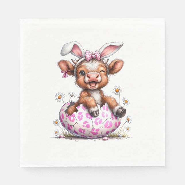 Servilleta De Papel Funny Cow Easter Rabbit Cute Highland Cows Lover E (Anverso)