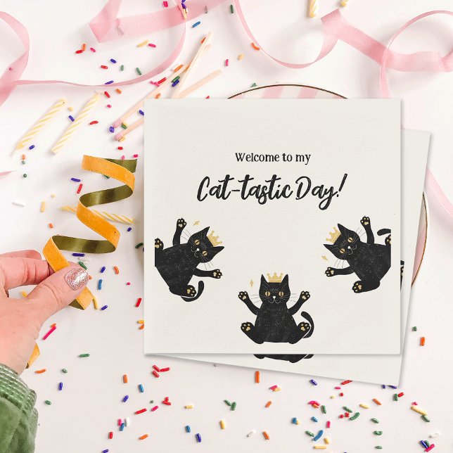 Servilleta De Papel Funny Crown Black Cat Birday (Funny Crown Black Cat Birthday Napkins)