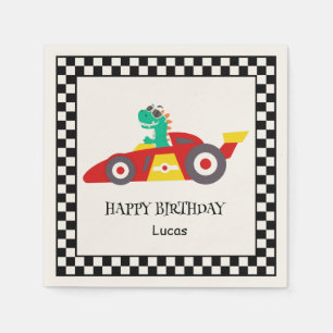 Servilleta De Papel Funny Dinosaur Birthday racing car boy nombre