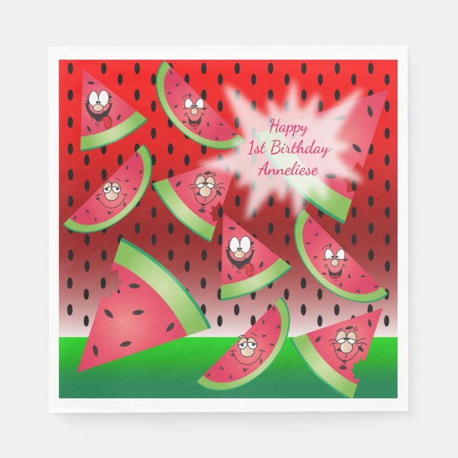 Servilleta De Papel Funny Face Watermelon Design (Anverso)