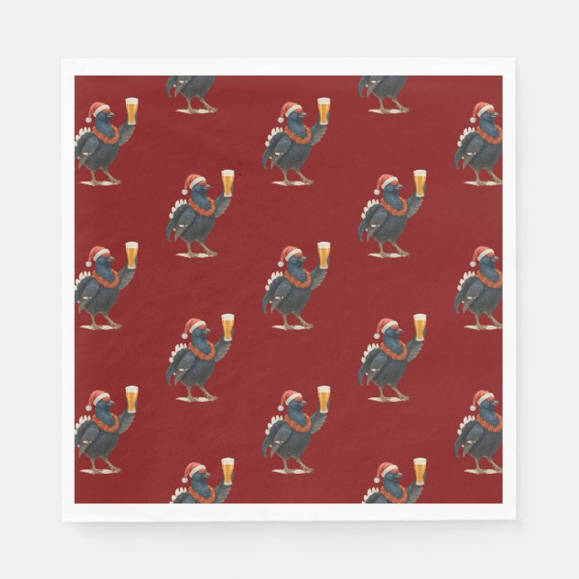 Servilleta De Papel Funny Festive Grouse with Beer Christmas Napkins (Anverso)