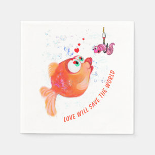 Servilleta De Papel Funny Fish and Worm Napkins - Texto Personalizado