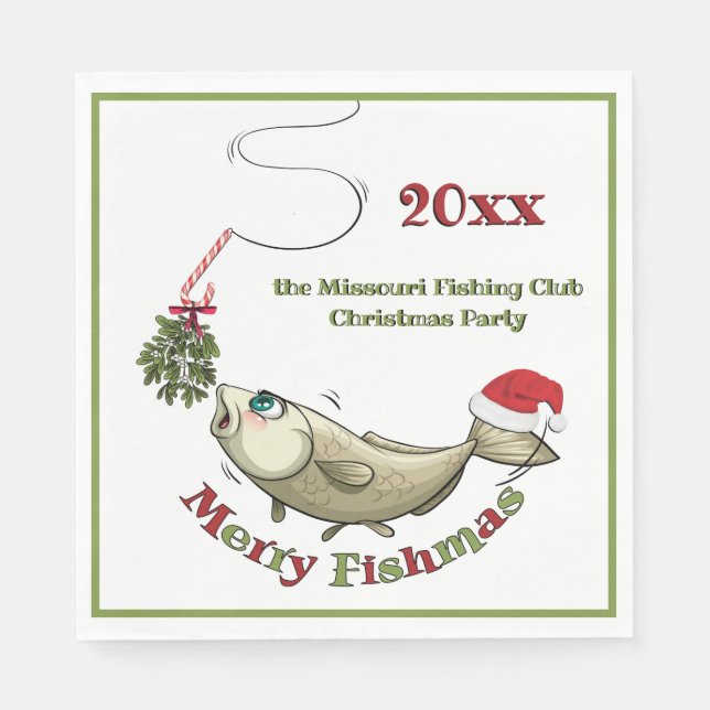 Servilleta De Papel Funny Fishing Navidades - Merry Fishmas Mistletoe (Anverso)
