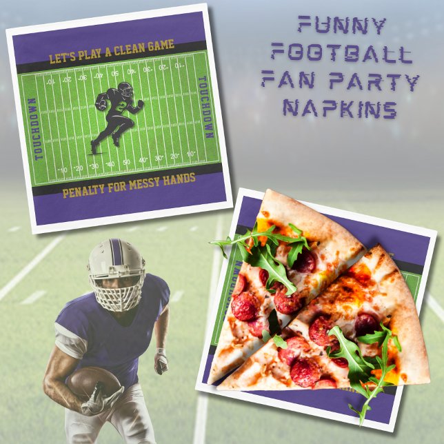 Servilleta De Papel Funny Game Day Purple Football Field Party Napkins (Avoid the yellow flag! 🏈 Keep the game (and your hands) clean football themed napkins)