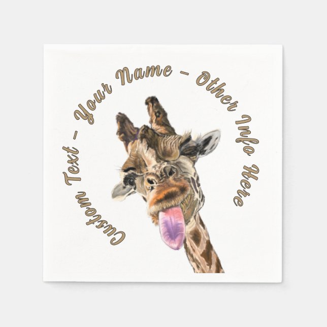 Servilleta De Papel Funny Giraffe Napkins con texto Personalizado (Anverso)