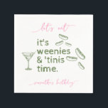 Servilleta De Papel Funny Green Weenies y Tinis Martini Birthday Party<br><div class="desc">Elige esta divertida plantilla de Funny Green Weenies & Tinis Martini Birthday Party Supplied Party con un Martini vaso hecho a mano y un paquete de salchichas. Esta es la invitación perfecta para una gran ducha de novia, una soltera o una fiesta de cumpleaños. Personalizar el diseño con los detalles...</div>