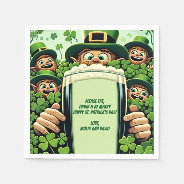 Servilleta De Papel Funny Lucky Leprechauns St. Patrick's Day Fiesta (Anverso)