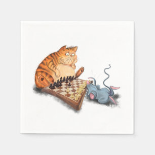 Servilleta De Papel Funny Napkins Cat and Mouse jugando al ajedrez Per