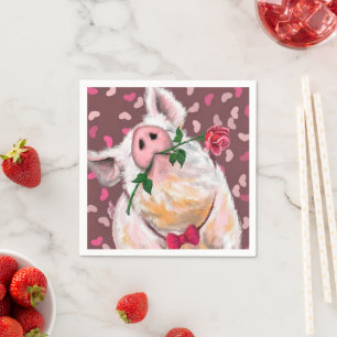 Servilleta De Papel Funny Napkins Gentleman Pig con Rosa