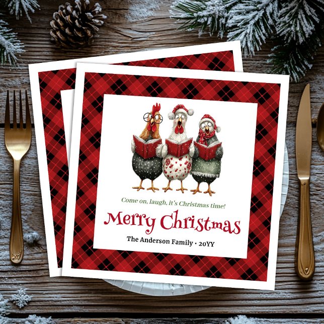 Servilleta De Papel Funny quirky chickens Christmas napkin custom name (Funny quirky chickens Christmas napkin custom name)