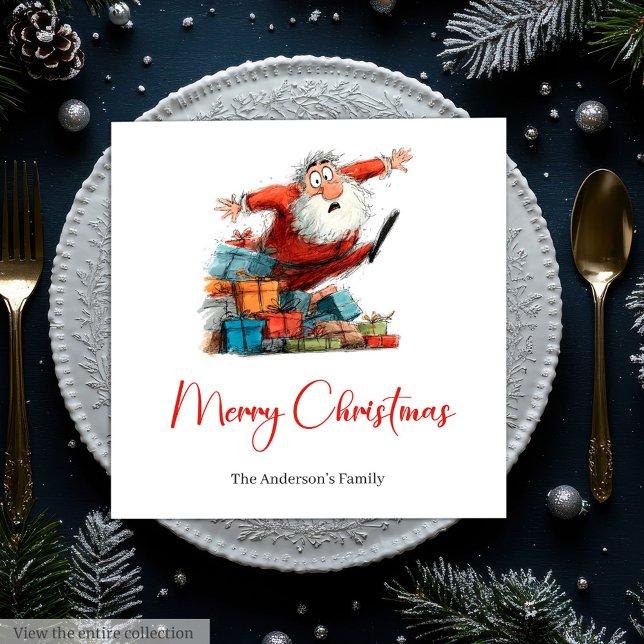 Servilleta De Papel Funny Quirky Santa Red Green Christmas Napkins (Funny Quirky Santa Red Green Christmas Napkins)