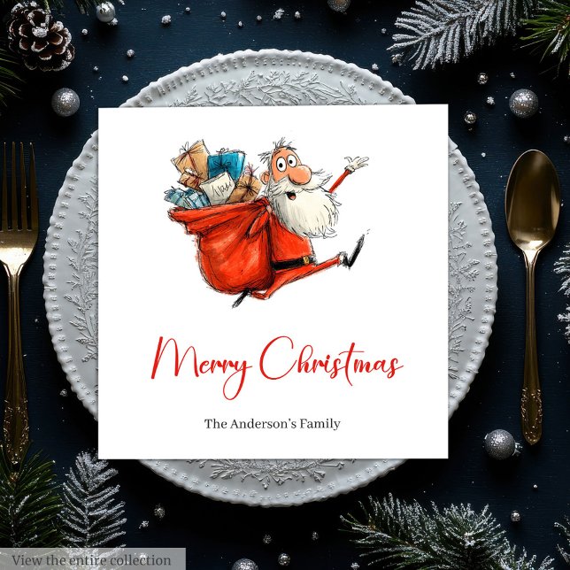 Servilleta De Papel Funny Quirky Santa Red Green Dinner Napkins (Funny Quirky Santa Red Green Dinner Napkins)