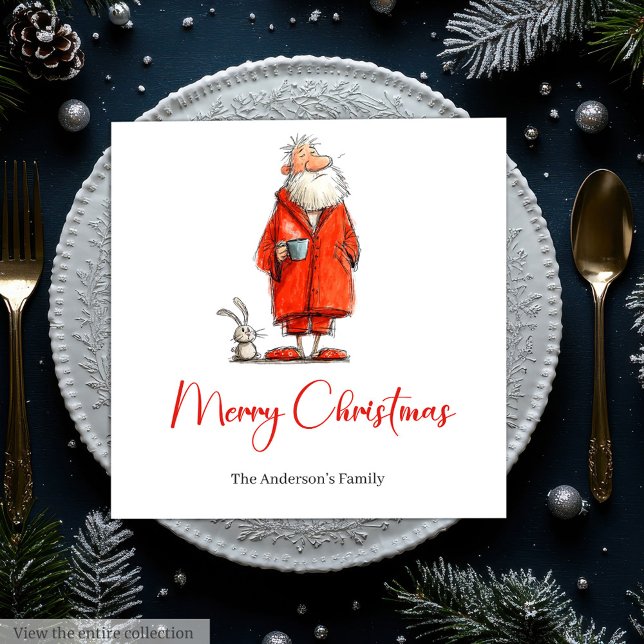 Servilleta De Papel Funny Quirky Watercolor Santa Christmas Napkins (Funny Quirky Watercolor Santa Christmas Napkins)