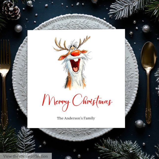 Servilleta De Papel Funny Reindeer Holiday Festive Cocktail Napkins (Funny Santa Claus Holiday Festive Cocktail Napkins)