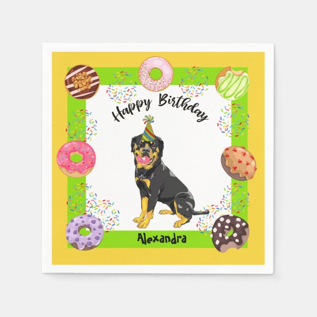 Servilleta De Papel Funny Rottweiler Donuts Fiesta Cumpleaños (Anverso)