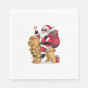 Servilleta De Papel Funny Santa Riding Goldendoodle Dog Navidades