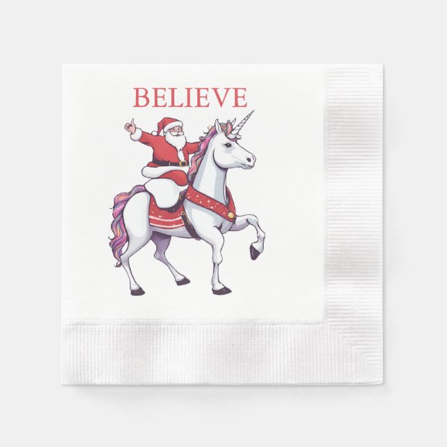 Servilleta De Papel Funny Santa Unicorn cree Fiesta de Navidades (Anverso)