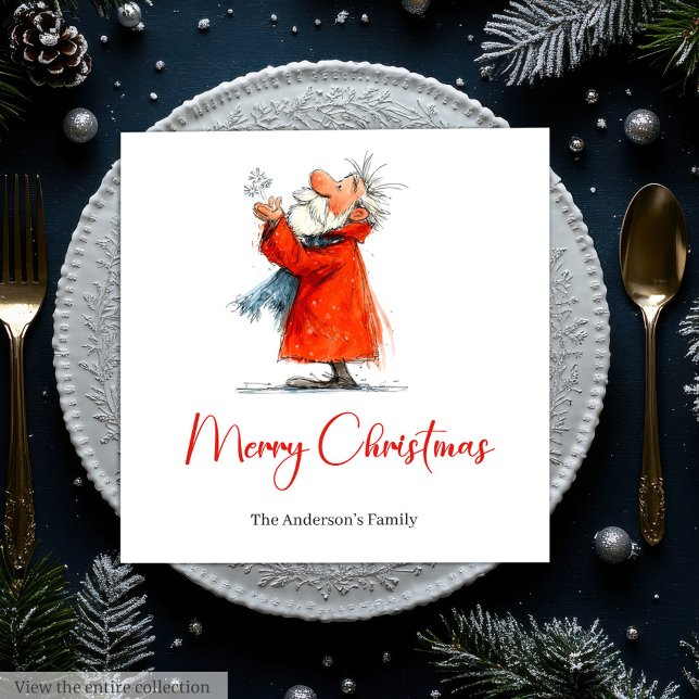 Servilleta De Papel Funny Santa Watercolor Christmas Dinner Napkins (Funny Santa Watercolor Christmas Dinner Napkins)