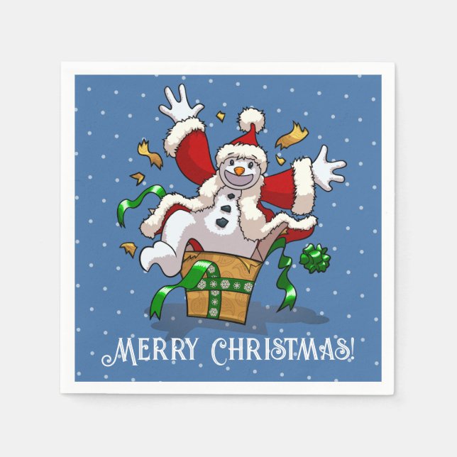 Servilleta De Papel Funny Snowman Merry Christmas Surprise Cartoon (Anverso)