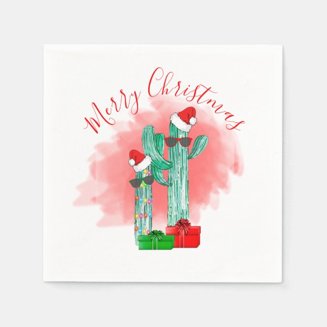 Servilleta De Papel Funny Southwest Cactus Sungafas Navidades (Anverso)