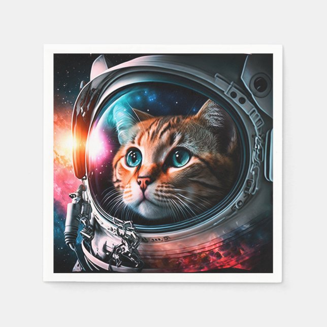 Servilleta De Papel Funny Space Cat Astronauta Kitty Galaxy Universe (Anverso)