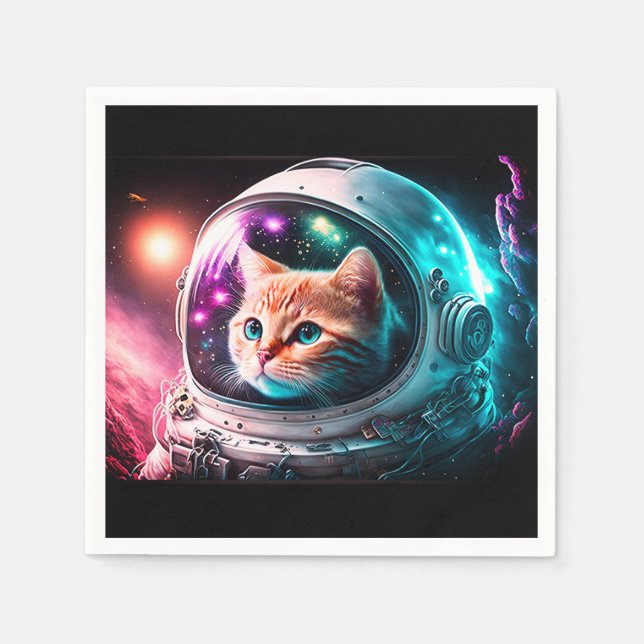 Servilleta De Papel Funny Space Cat Astronauta Kitty Galaxy Universe (Anverso)