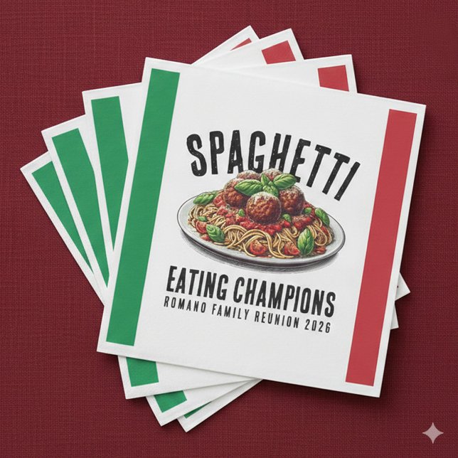 Servilleta De Papel Funny Spaghetti Eating Champions Family Reunion (Funny Spaghetti Eating Champions Italian Family Reunion Paper Napkins Cover Photo)