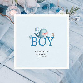 Servilleta De Papel Funny Whale Under Sea Watercolor Boy Baby Shower