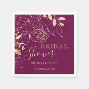 Servilleta De Papel Fushcia & Gold Modernas Floral Bridal Ducha