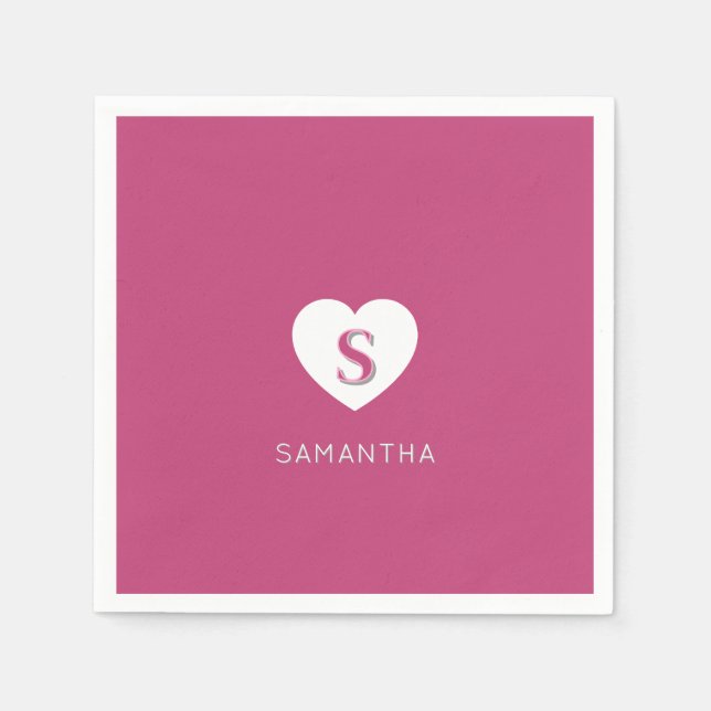 Servilleta De Papel Fushcia Rosa Monograma rosa (Anverso)