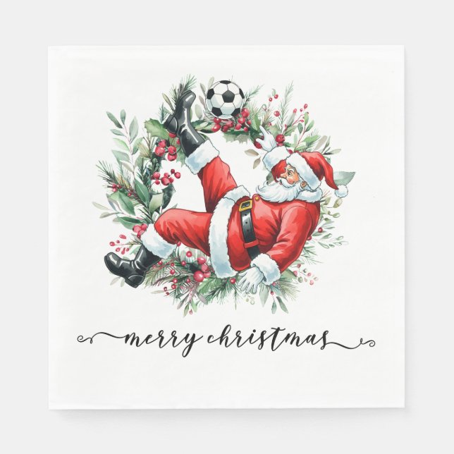 Servilleta De Papel Fútbol Fútbol Felices Fiestas Santa (Anverso)
