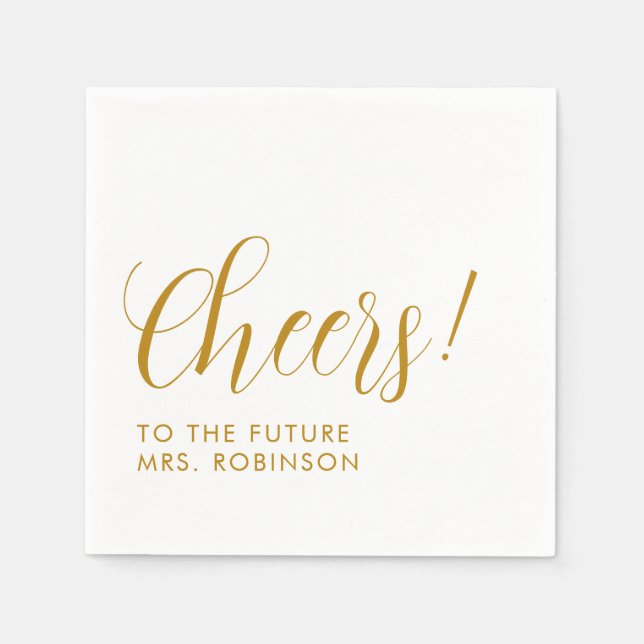Servilleta De Papel Futura señora Gold Script Modern Bridal Shower (Anverso)