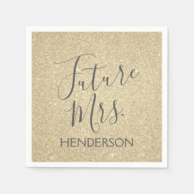 Servilleta De Papel Future Mrs Luxury Gold Sparkle Purpurina (Anverso)