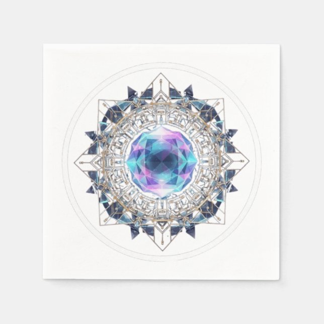 Servilleta De Papel Futuristic Crystal Mandala – Geometric Tech Art (Anverso)