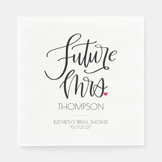 Servilleta De Papel Futuro Sra. Modern Calligraphy Heart Bridal Shower (Anverso)