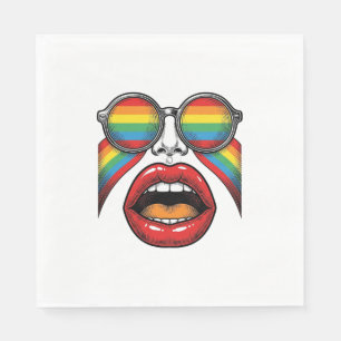 Servilleta De Papel Gafas de sol arcoíris retro labios cara diseño vec