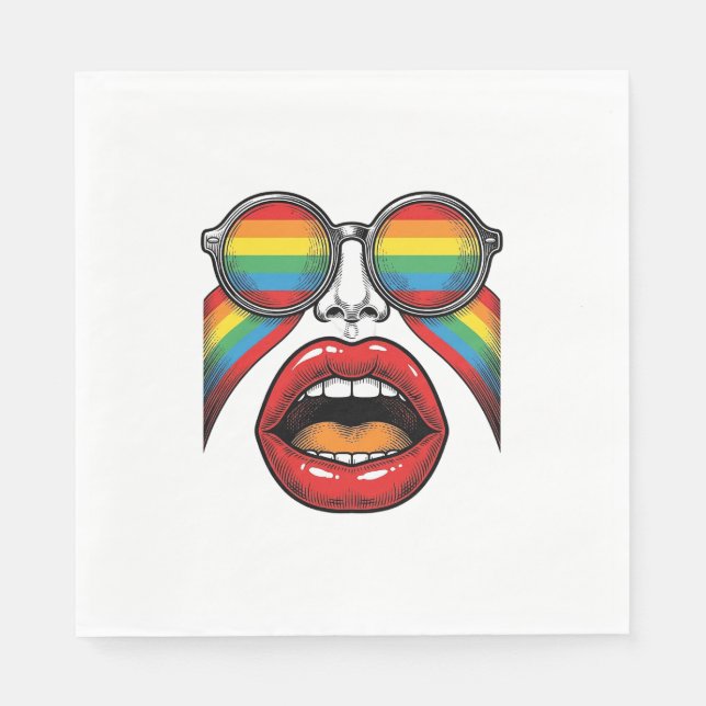 Servilleta De Papel Gafas de sol arcoíris retro labios cara diseño vec (Anverso)